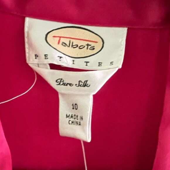 Talbots Silk blouse - Size 10 Petite - Deep Pink - Long Sleeve Ruffle Blouse - Picture 5 of 8